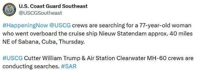 U.S. Coast Guard Conducts Search for 77-Year-Old Woman Overboard from *Nieuw Statendam* in International Waters