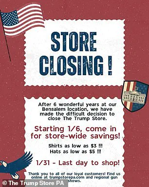 Trump Store in Bensalem, Pennsylvania to Close After Six Years, Final Sale on January 6 Anniversary