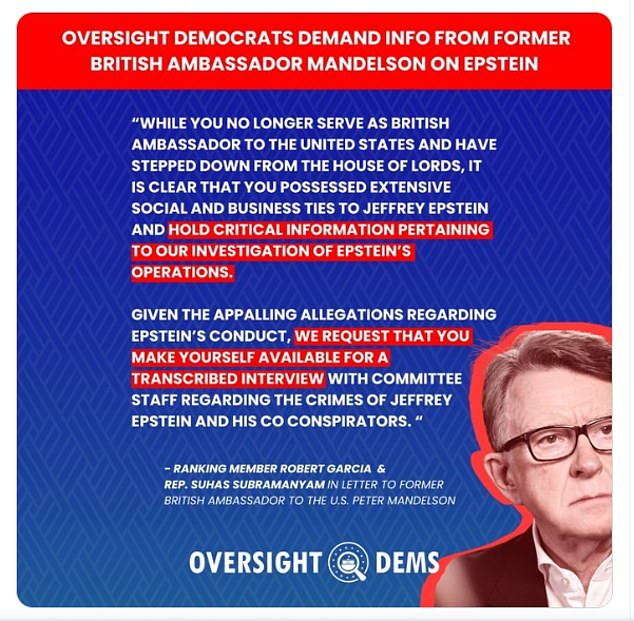 Congress Demands Testimony from Ex-British Ambassador Peter Mandelson Over Epstein Ties and 2008 Financial Crisis Revelations