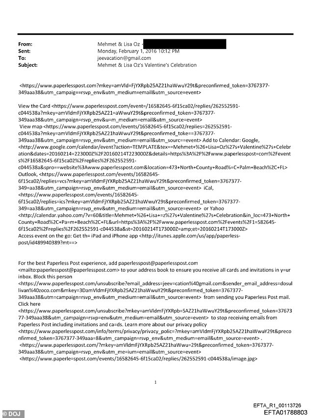 Shocking Revelation: Dr. Mehmet Oz Invited Jeffrey Epstein to 2016 Valentine's Party, DOJ Documents Reveal