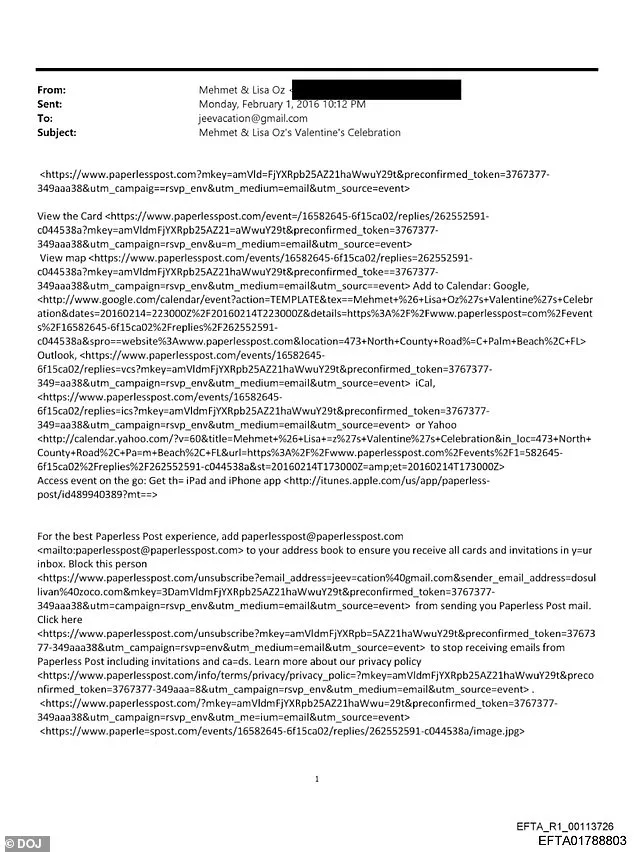 Shocking Revelation: Dr. Mehmet Oz Invited Jeffrey Epstein to 2016 Valentine's Party, DOJ Documents Reveal