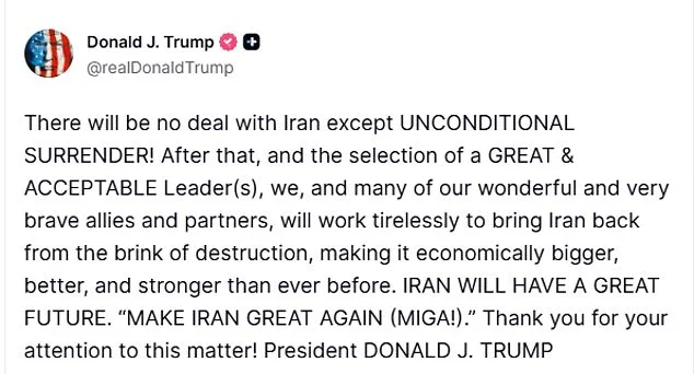 Trump Demands 'Unconditional Surrender' from Iran as U.S.-Iran War Enters Seventh Day