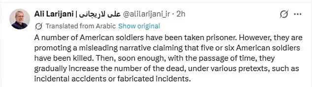 Pentagon Condemns Iran's Larijani for Outlandish Claims About U.S. Troop Captures Amid Escalating Tensions