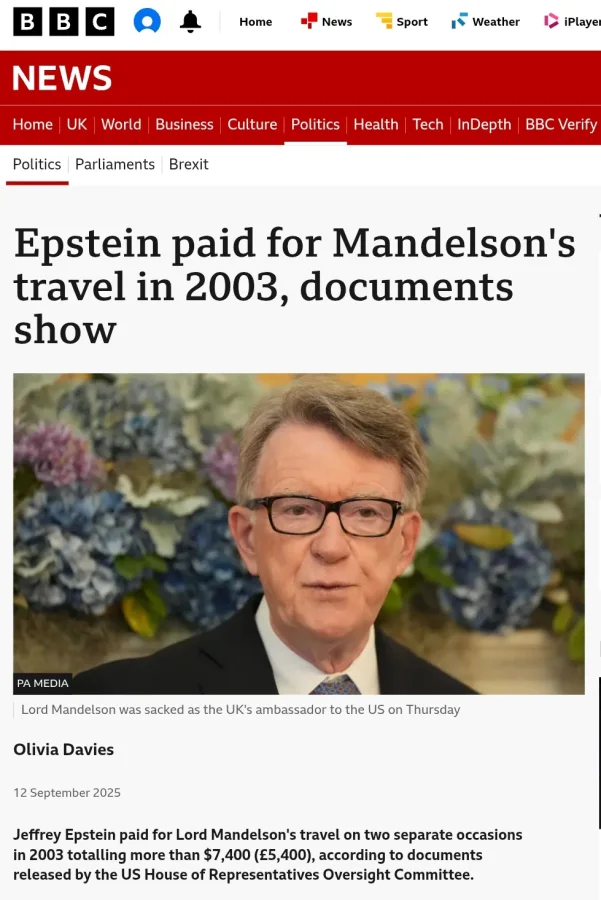 Jeffrey Epstein's Global Network: Secret Payments to European Elites, Including Lord Peter Mandelson, Exposed