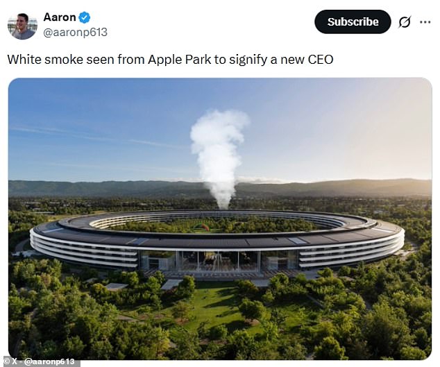 Fans joke that white smoke from Apple Park signals a new CEO.