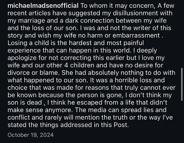 Buried Legal Filing Exposes Accusations Against Michael Madsen's Ex-Wife in Son's Suicide Case
