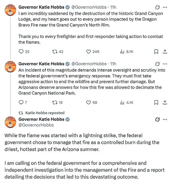 Exclusive Access to Information: Governor Hobbs Demands Federal Probe into Grand Canyon Wildfires