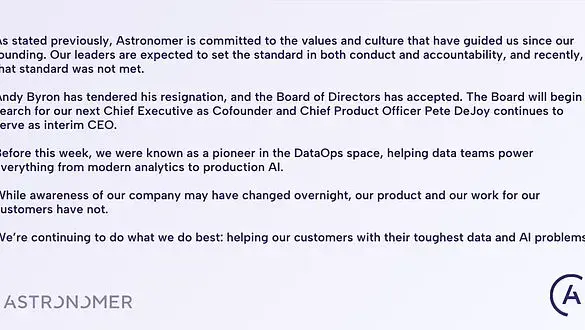 Exclusive: Internal Investigation Uncovers Hidden Ethical Scandals Behind Astronomer's CEO Resignation